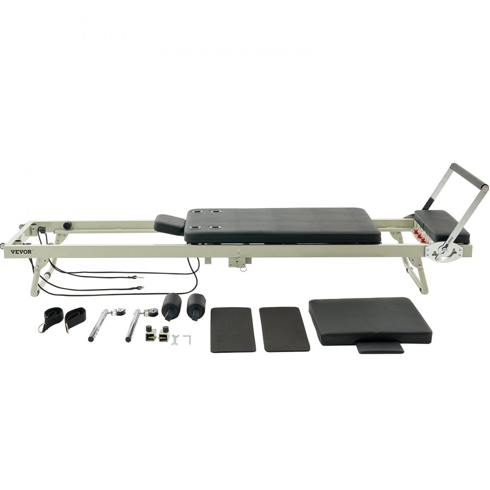 VEVOR Reformer de Pilates Plegable Máquina de Pilates para Gimnasio en Casa Equipo de Pilates Doble Resistencia Resorte y Cuerda Reformador para Avanzados Principiantes Hasta 181,4kg, 252x62x77 cm
