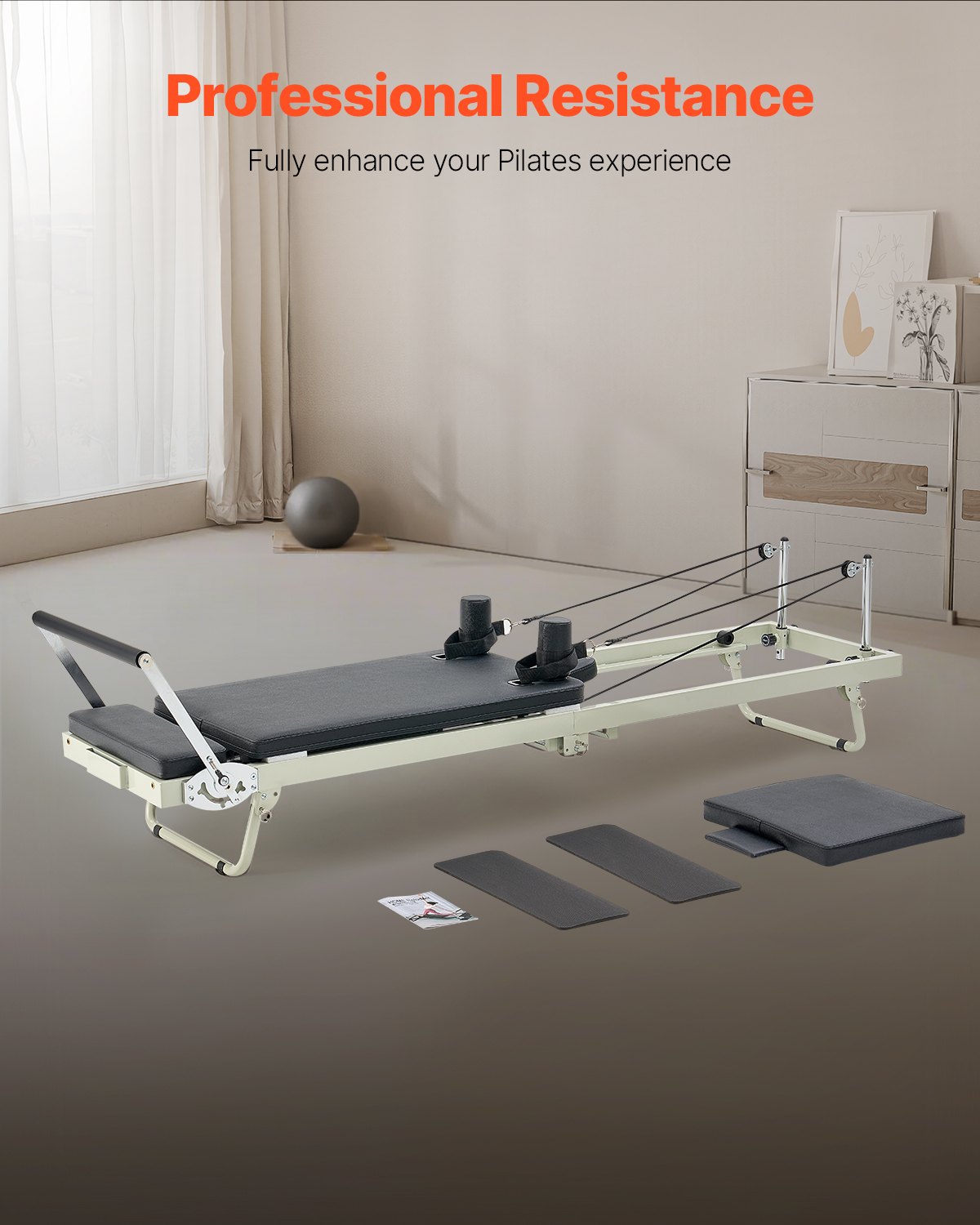 VEVOR Reformer de Pilates Plegable Máquina de Pilates para Gimnasio en Casa Equipo de Pilates Doble Resistencia Resorte y Cuerda Reformador para Avanzados Principiantes Hasta 181,4kg, 252x62x77 cm