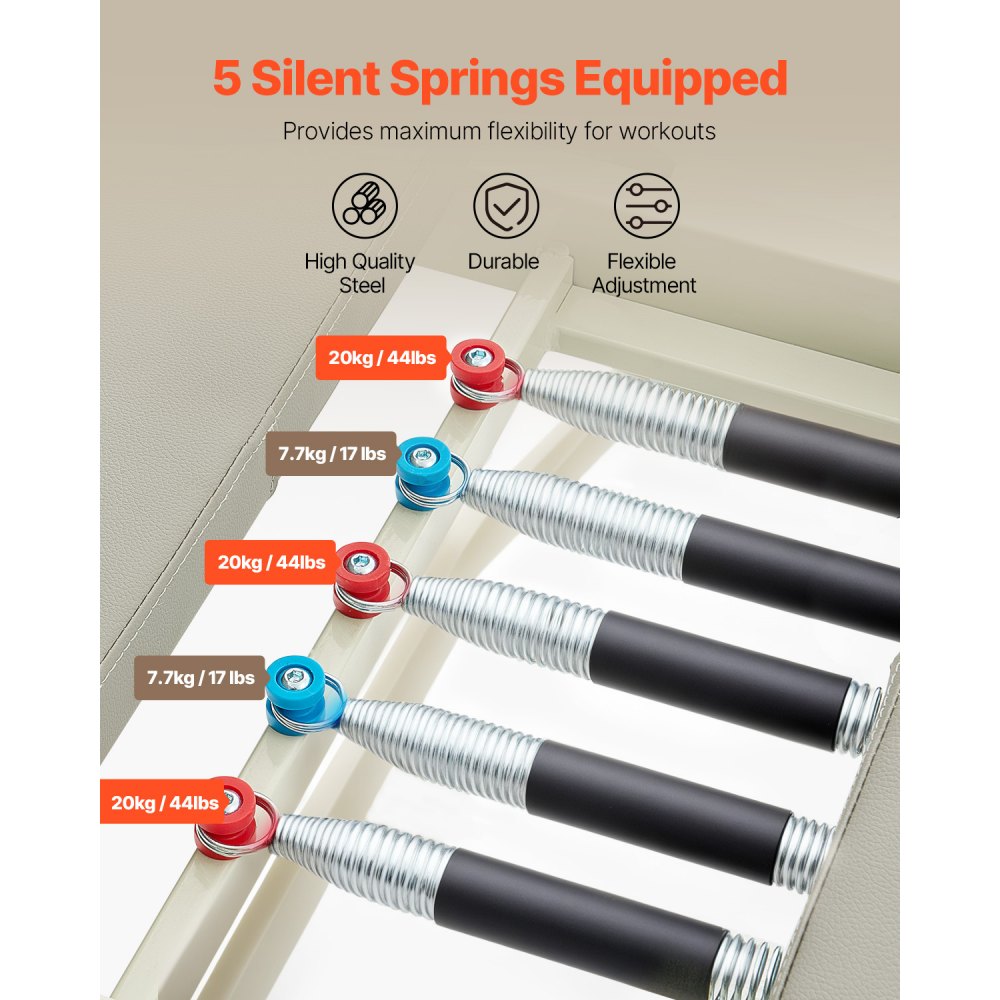 VEVOR Foldable Pilates Reformer Training Device for Home Gym, Pilates Bed with Dual Resistance – Spring and Cord, for Advanced and Beginner Users, up to 181.44 kg