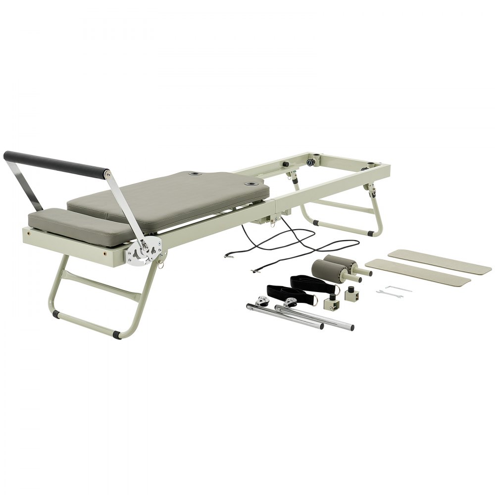 VEVOR Reformer de Pilates Plegable Máquina de Pilates para Gimnasio en Casa Equipo de Pilates Doble Resistencia Resorte y Cuerda Reformador para Avanzados Principiantes Hasta 181,4kg, 208x56x72,5 cm
