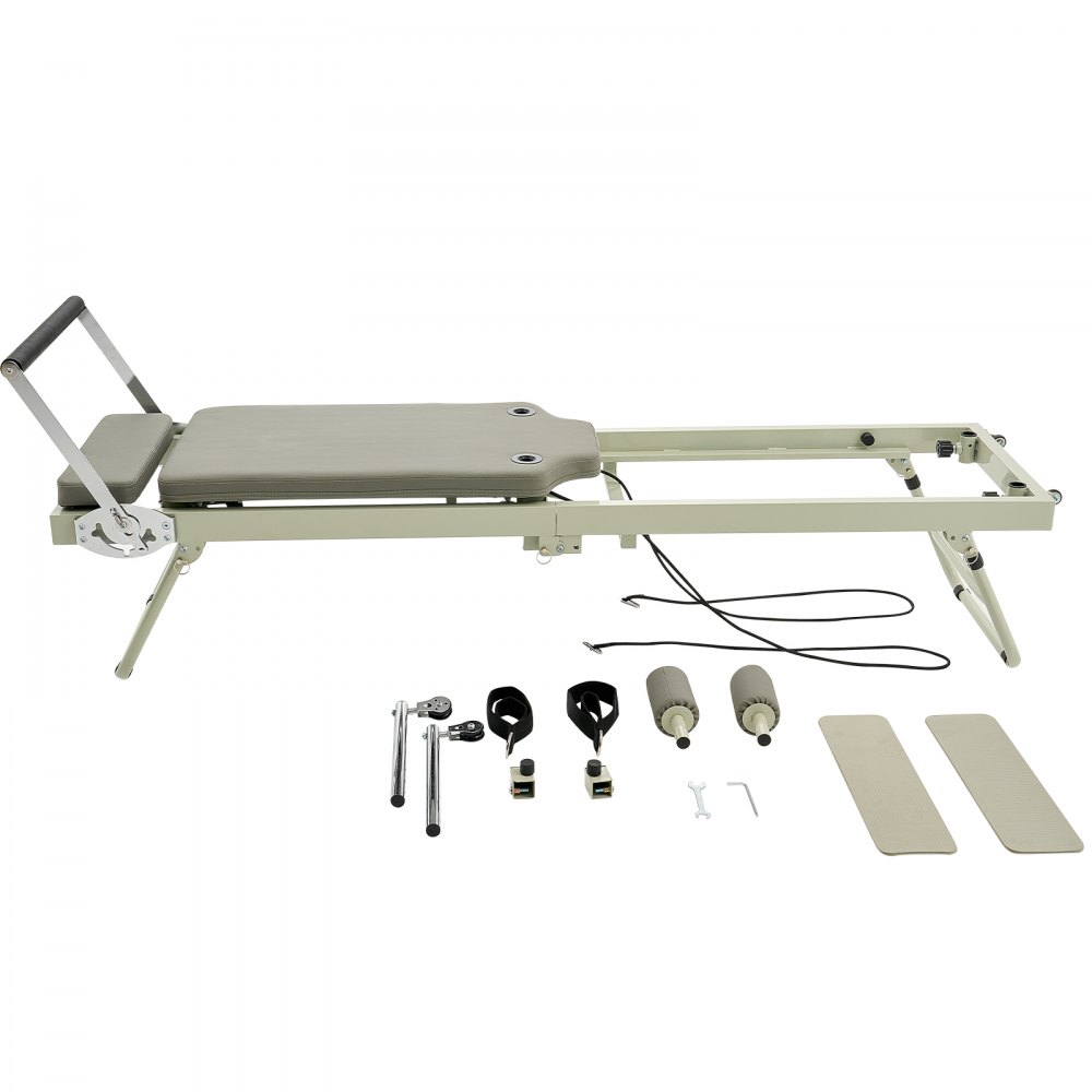 VEVOR Reformer de Pilates Plegable Máquina de Pilates para Gimnasio en Casa Equipo de Pilates Doble Resistencia Resorte y Cuerda Reformador para Avanzados Principiantes Hasta 181,4kg, 208x56x72,5 cm