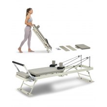 VEVOR Reformer de Pilates Plegable Máquina de Pilates para Gimnasio en Casa Equipo de Pilates Doble Resistencia Resorte y Cuerda Reformador para Avanzados Principiantes Hasta 181,4kg, 208x56x72,5 cm