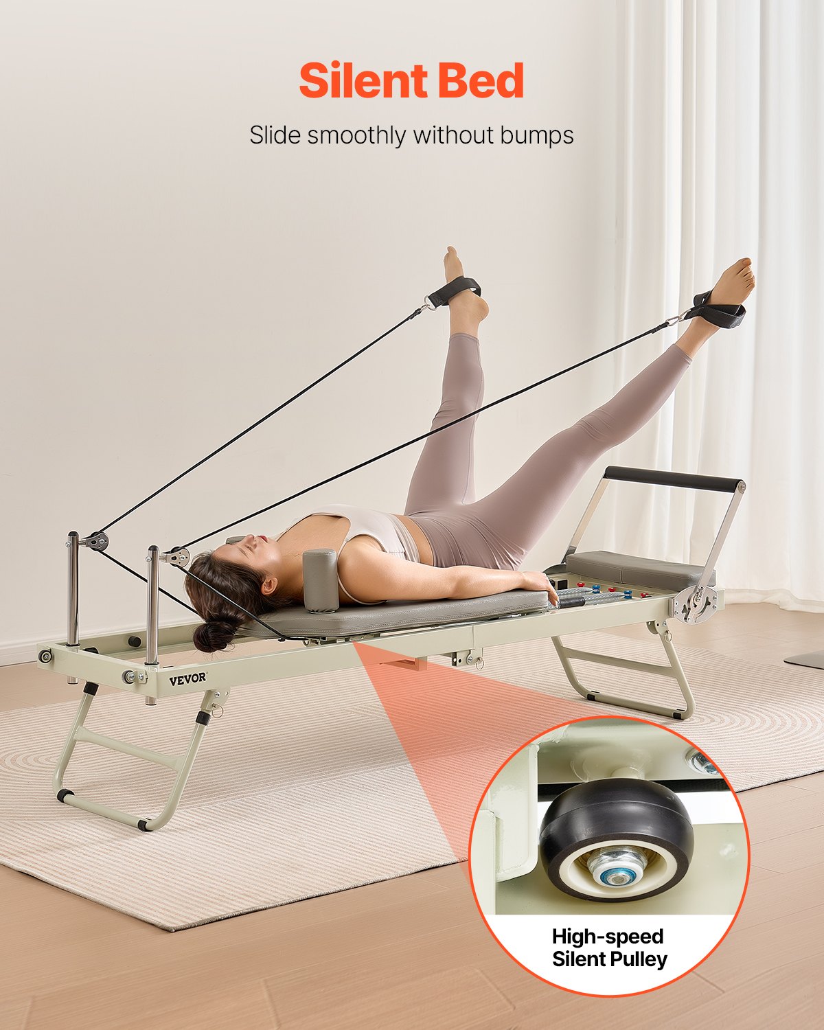 VEVOR Reformer de Pilates Plegable Máquina de Pilates para Gimnasio en Casa Equipo de Pilates Doble Resistencia Resorte y Cuerda Reformador para Avanzados Principiantes Hasta 181,4kg, 208x56x72,5 cm