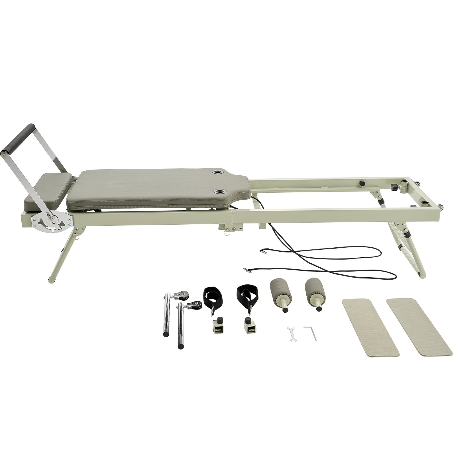 VEVOR Reformer de Pilates Plegable Máquina de Pilates para Gimnasio en Casa Equipo de Pilates Doble Resistencia Resorte y Cuerda Reformador para Avanzados Principiantes Hasta 181,4kg, 208x56x72,5 cm