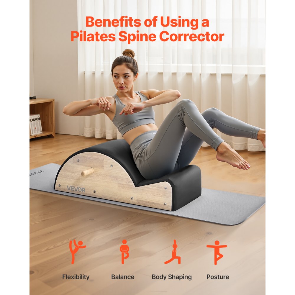 VEVOR Corrector de Columna Pilates, Accesorio de Yoga y Pilates para Gimnasio en Casa, Madera Caucho, para Ejercicios de Columna, Equilibrio, Fortalecimiento del Core, 930 x 420 x (800) x 330 mm