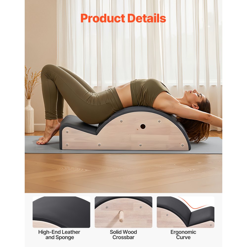 VEVOR Corrector de Columna Pilates, Accesorio de Yoga y Pilates para Gimnasio en Casa, Madera Caucho, para Ejercicios de Columna, Equilibrio, Fortalecimiento del Core, 930 x 420 x (800) x 330 mm
