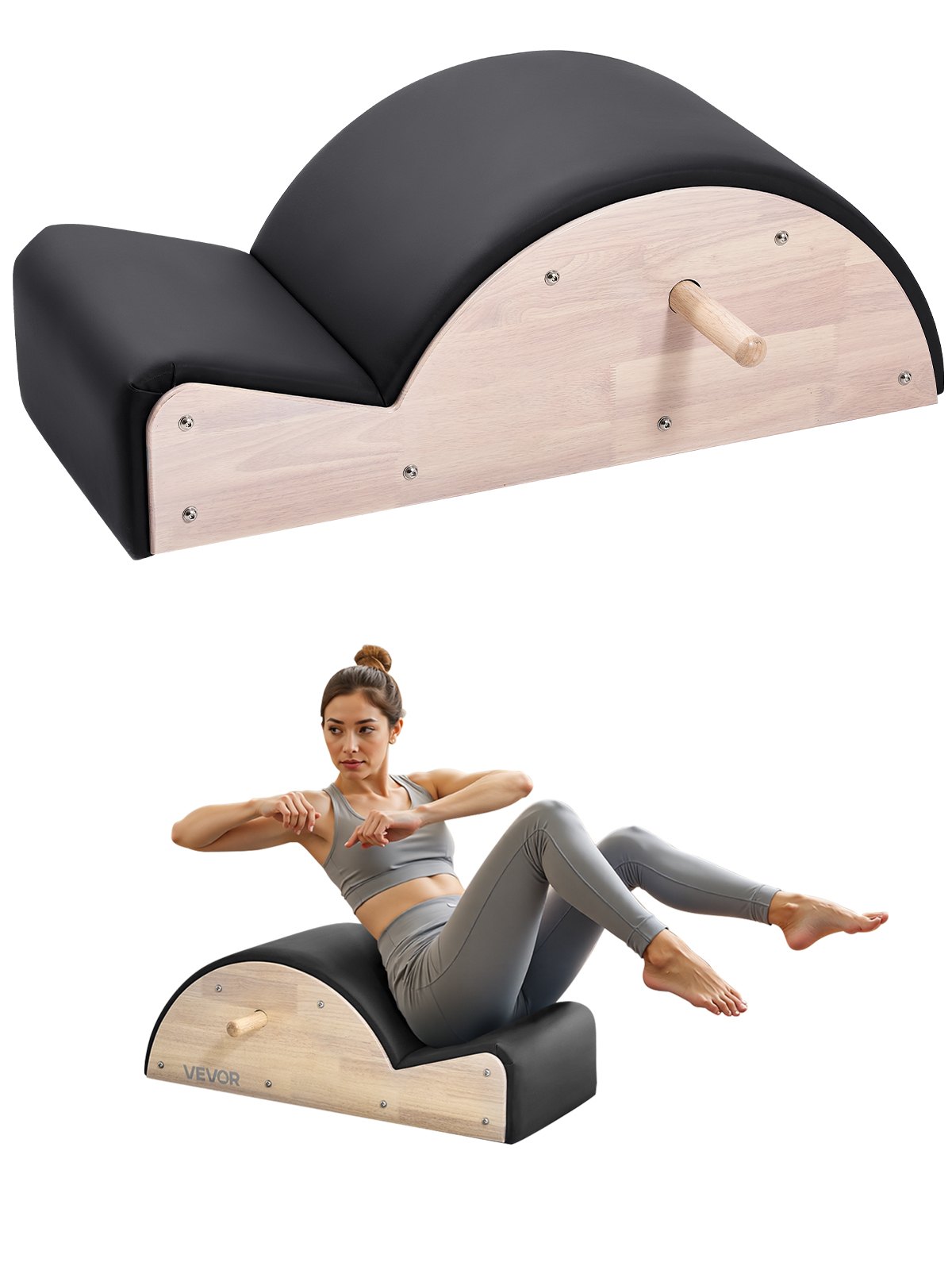 VEVOR Corrector de Columna Pilates, Accesorio de Yoga y Pilates para Gimnasio en Casa, Madera Caucho, para Ejercicios de Columna, Equilibrio, Fortalecimiento del Core, 930 x 420 x (800) x 330 mm