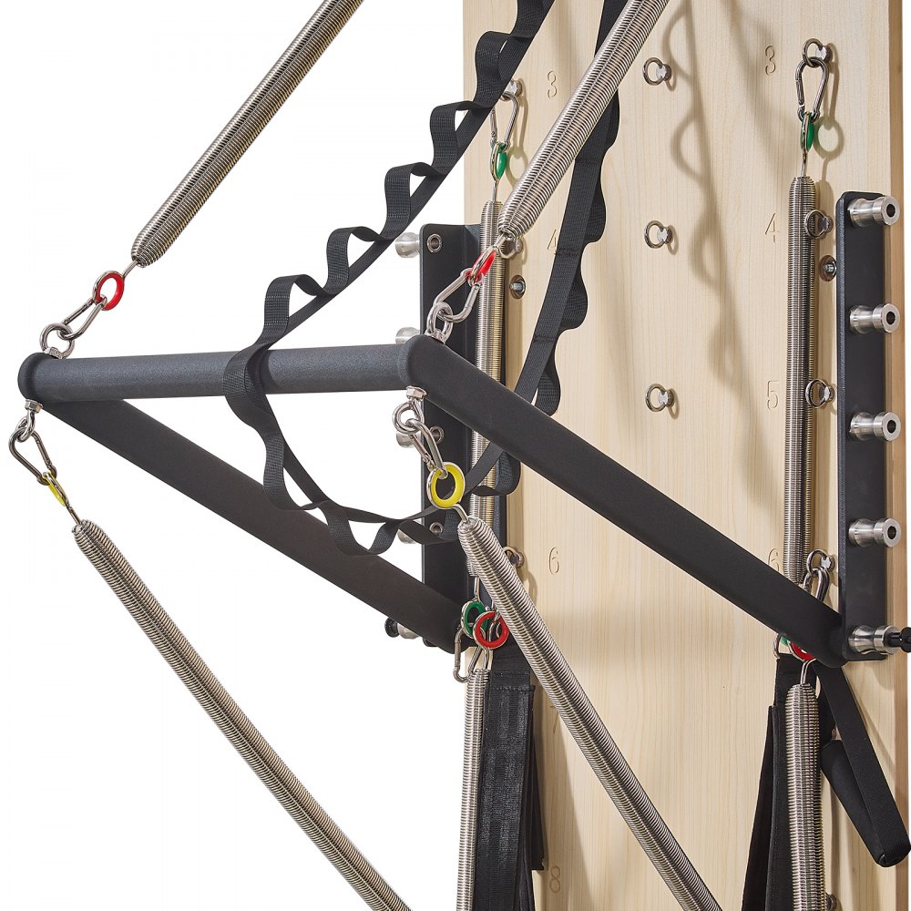 VEVOR Máquina de Pilates Reformer de Pared, Trampolín de Pilates de Madera de Arce, con Resortes de Resistencia, para Flexibilidad y Equilibrio en Gimnasio en Casa, 1830 x 560 x (800) x 620 mm