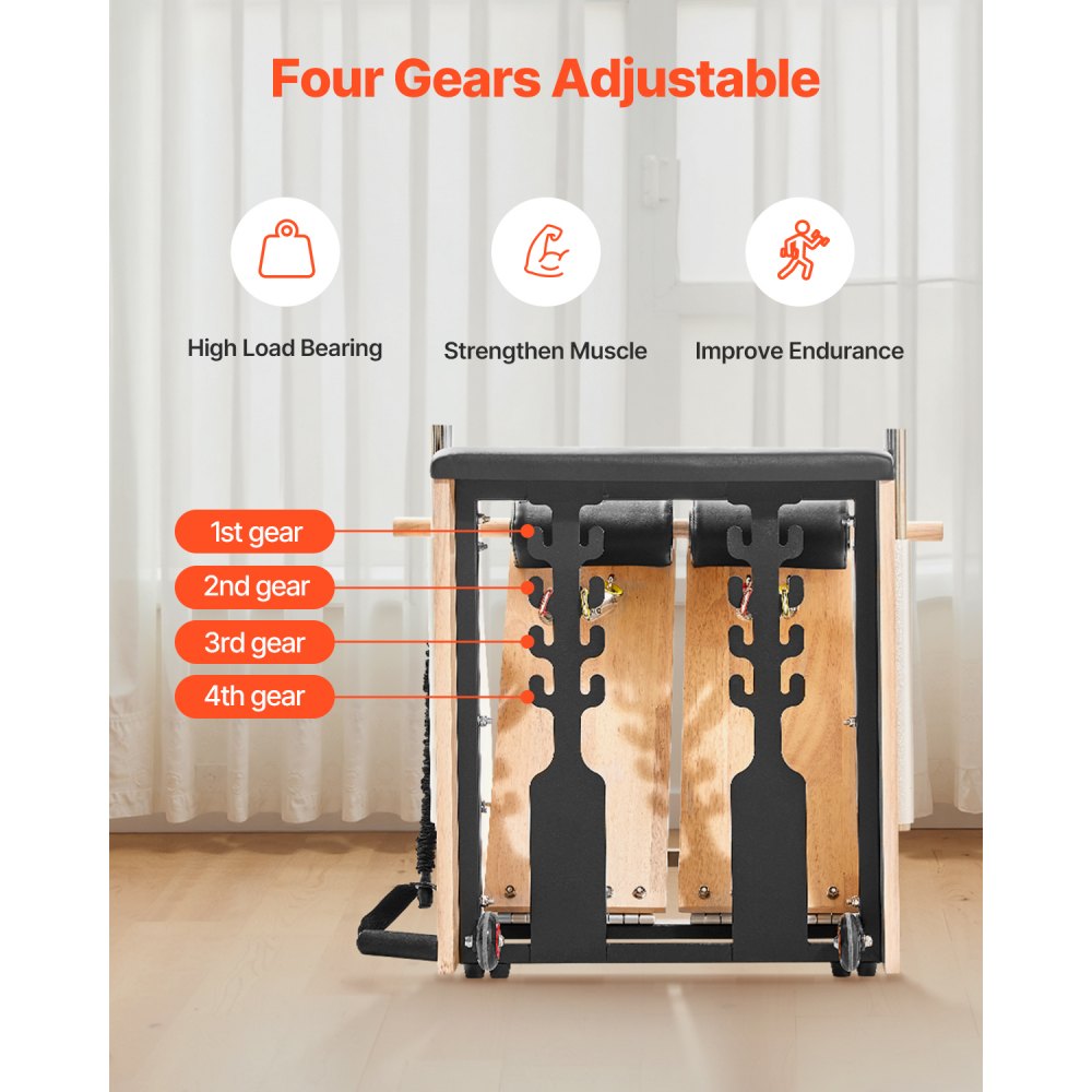 VEVOR Silla de Pilates, Combinación de Pedales Divididos y Estabilidad con Asas, Estructura de Madera Caucho, Equipo de Fitness para Yoga, Gimnasios en Casa y Estudios. 840 x 540 x (730) x 630 mm