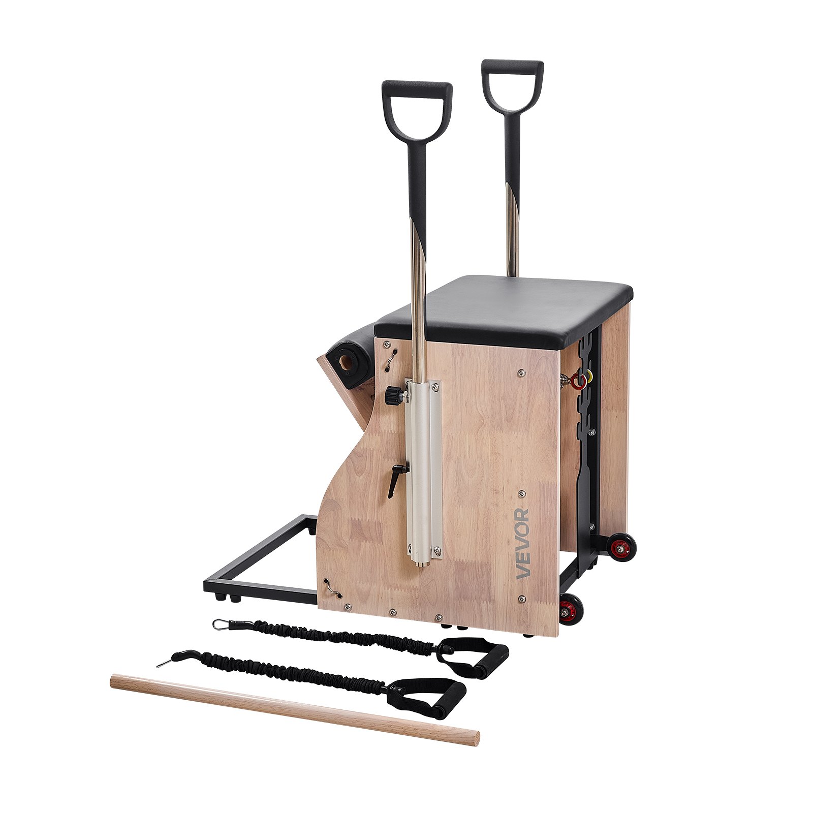VEVOR Silla de Pilates, Combinación de Pedales Divididos y Estabilidad con Asas, Estructura de Madera Caucho, Equipo de Fitness para Yoga, Gimnasios en Casa y Estudios. 840 x 540 x (730) x 630 mm