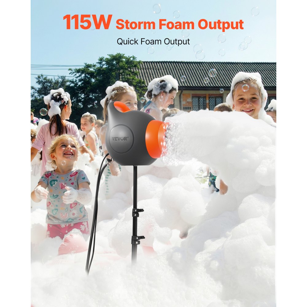 VEVOR Máquina de Espuma con Efecto de Escenario 115 W, Cañón de Burbujas para Fiestas, con Soporte de Trípode Telescópico, para Eventos Celebraciones Cumpleaños en Piscinas Jardines, Gris y Naranja