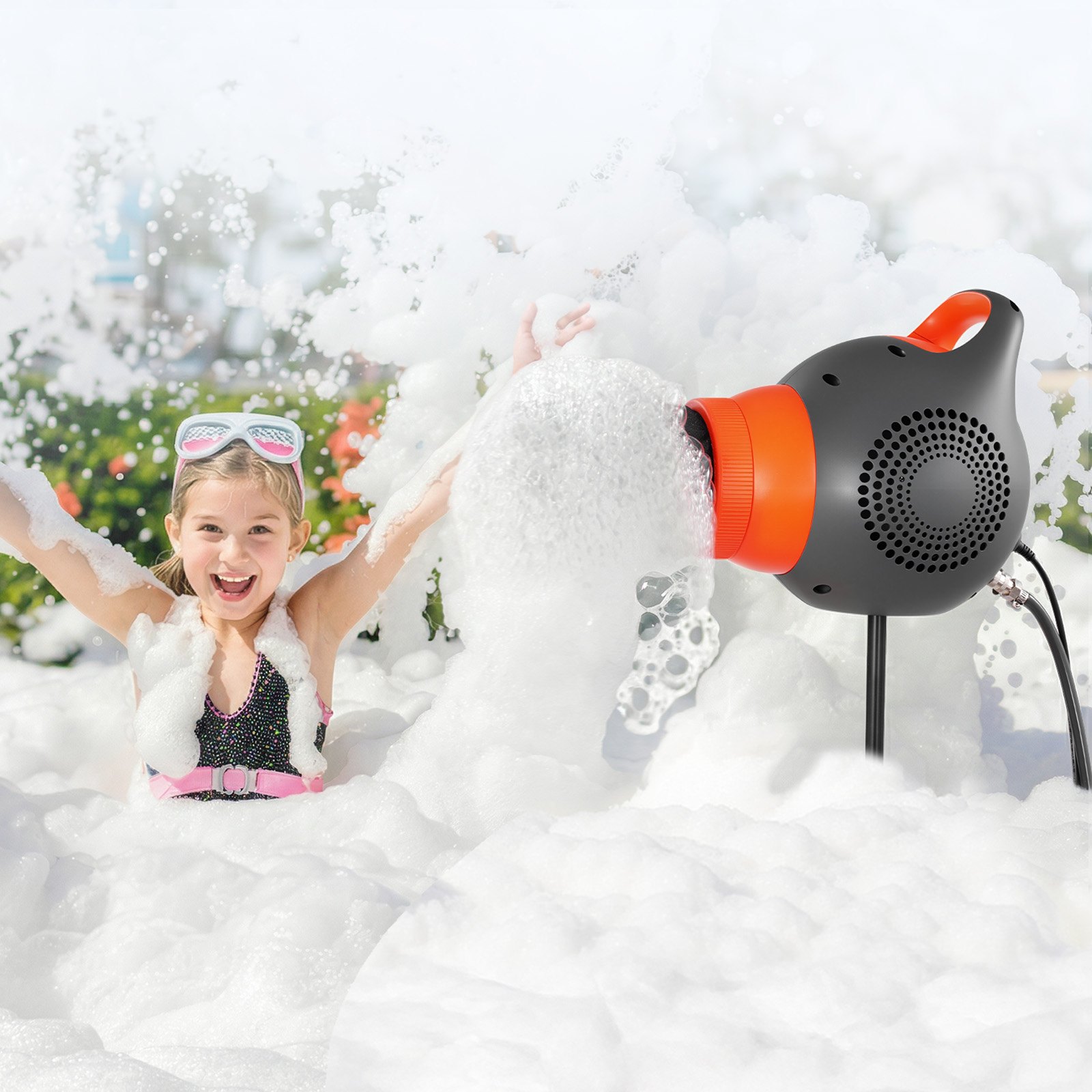 VEVOR Máquina de Espuma con Efecto de Escenario 115 W, Cañón de Burbujas para Fiestas, con Soporte de Trípode Telescópico, para Eventos Celebraciones Cumpleaños en Piscinas Jardines, Gris y Naranja