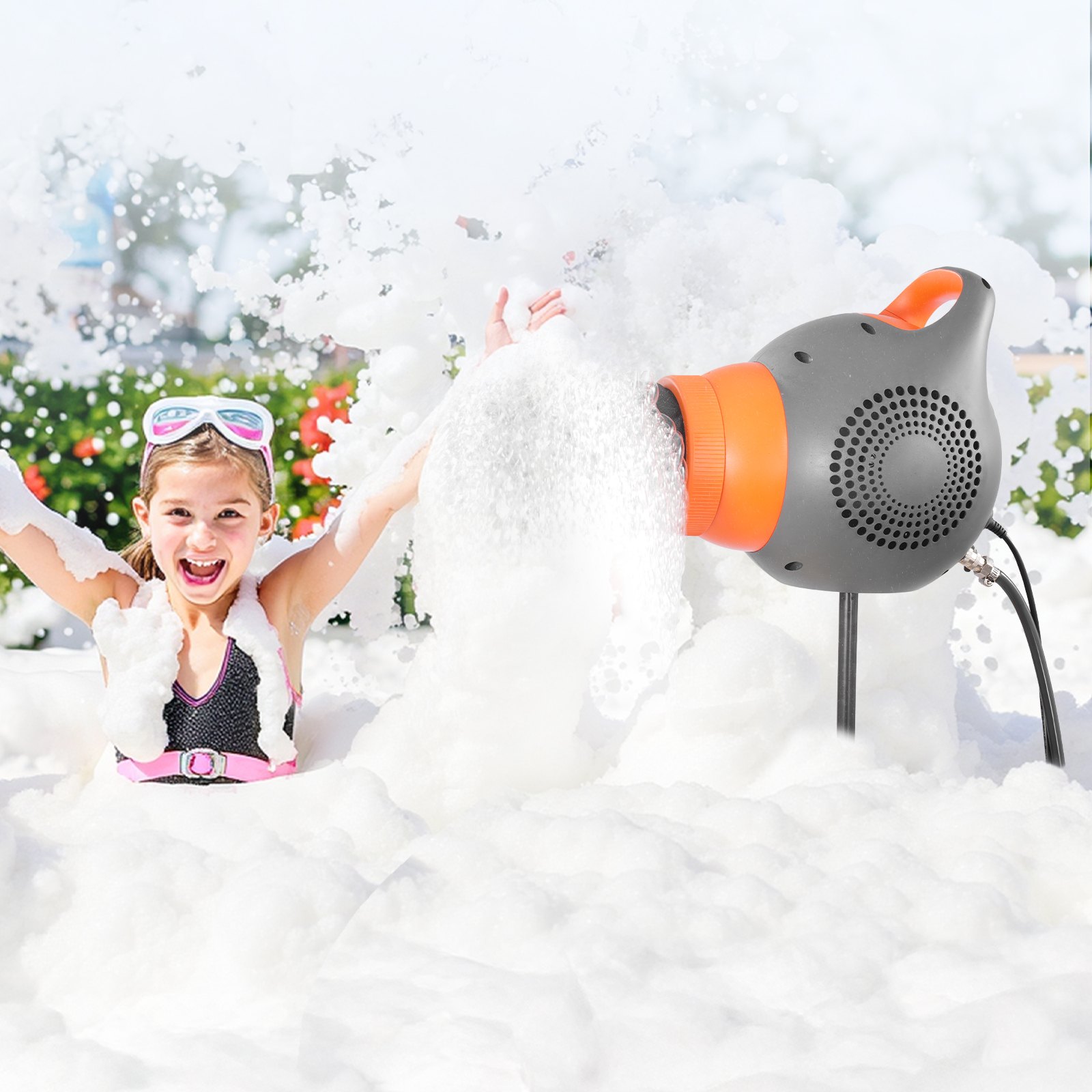 VEVOR Cañón de Espuma para Fiestas de 120 W, Máquina de Espuma Portátil con Soporte de Trípode para Patio, Piscina, Eventos al Aire Libre, Actividad de Cumpleaños, Celebraciones, Gris y Naranja