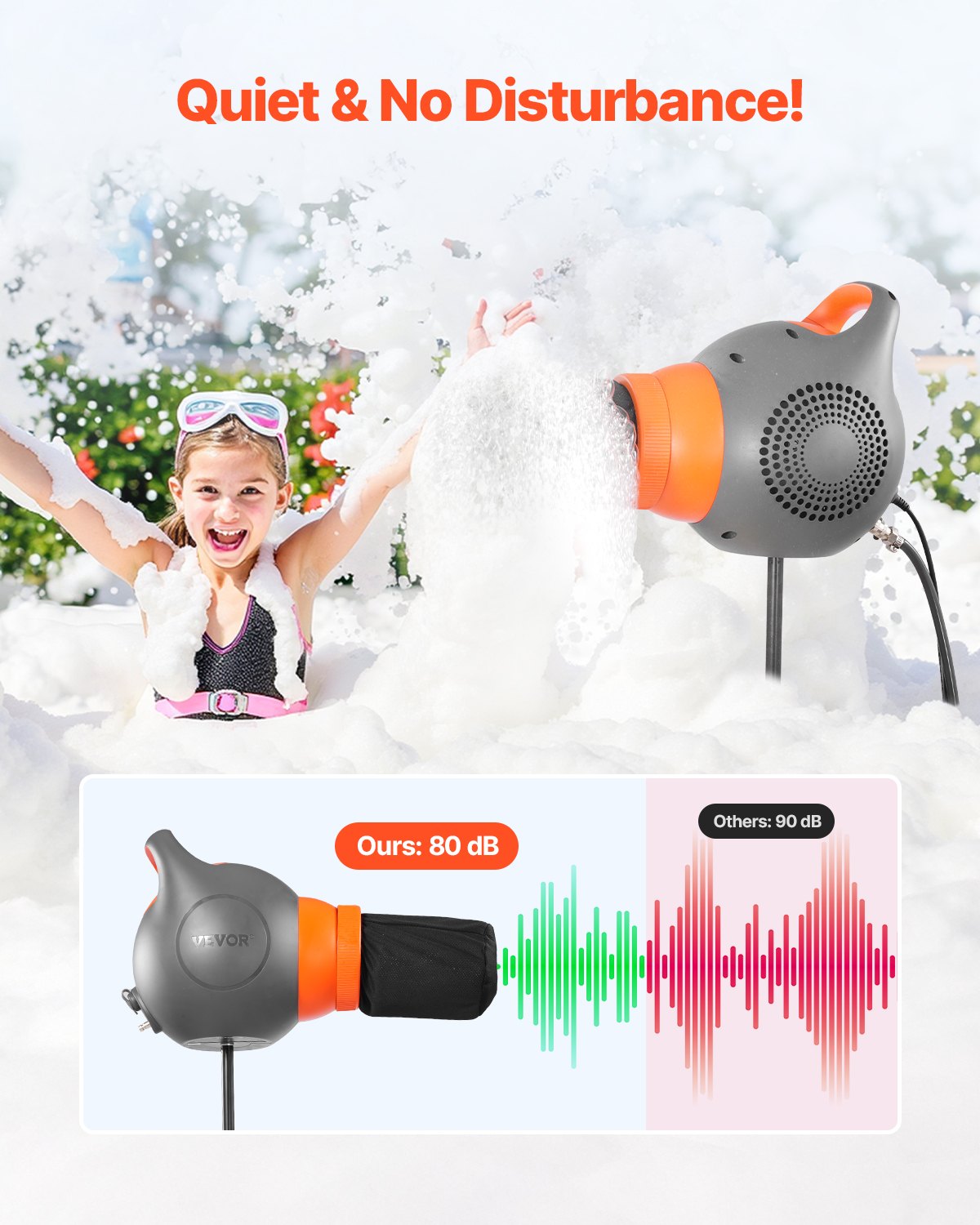 VEVOR Cañón de Espuma para Fiestas de 120 W, Máquina de Espuma Portátil con Soporte de Trípode para Patio, Piscina, Eventos al Aire Libre, Actividad de Cumpleaños, Celebraciones, Gris y Naranja