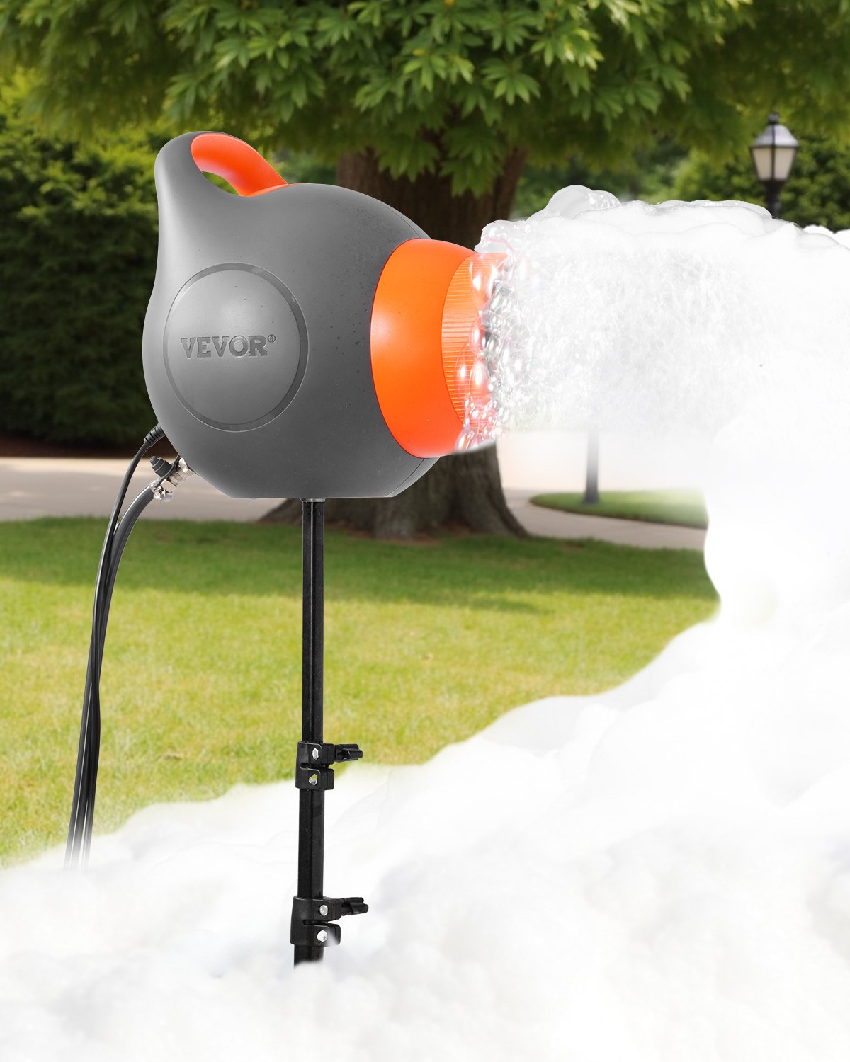 VEVOR Cañón de Espuma para Fiestas de 120 W, Máquina de Espuma Portátil con Soporte de Trípode para Patio, Piscina, Eventos al Aire Libre, Actividad de Cumpleaños, Celebraciones, Gris y Naranja