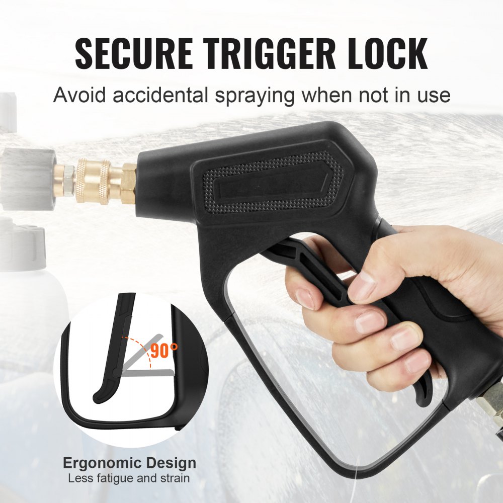 VEVOR Pistola Limpiadora de Alta Presión 4000 PSI Entrada M22-14/ M22-15/ 3/8" Conector de Manguera de Salida 1/4" Mango de Lavado a Presión de Acero Inoxidable Cañón de Espuma de 0,22 Galones