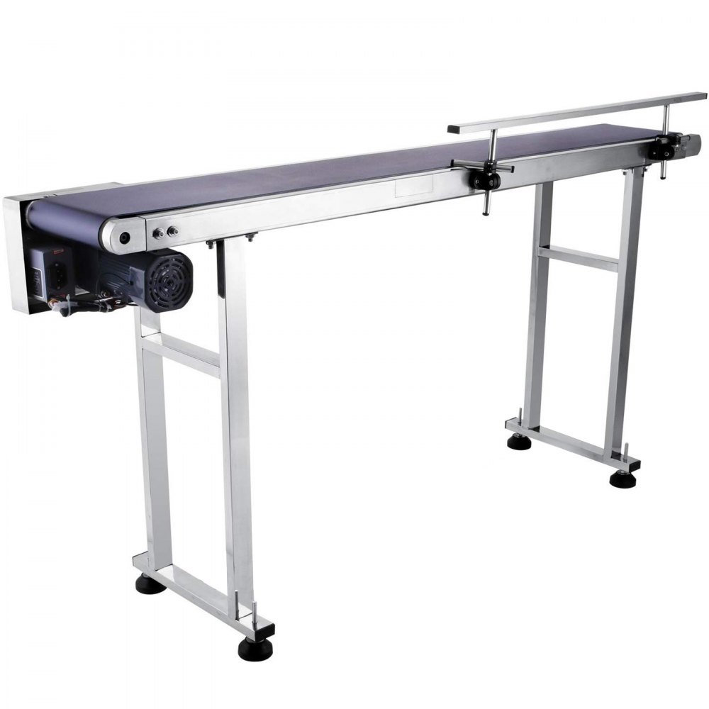 VEVOR Transportador de Cinta de PVC de 150 cm x 20 cm, Velocidad 0-25 m / min., Cinta Transportadora de Motor con Panel de Control Automático de Acero Inoxidable con Barandilla Ajustable
