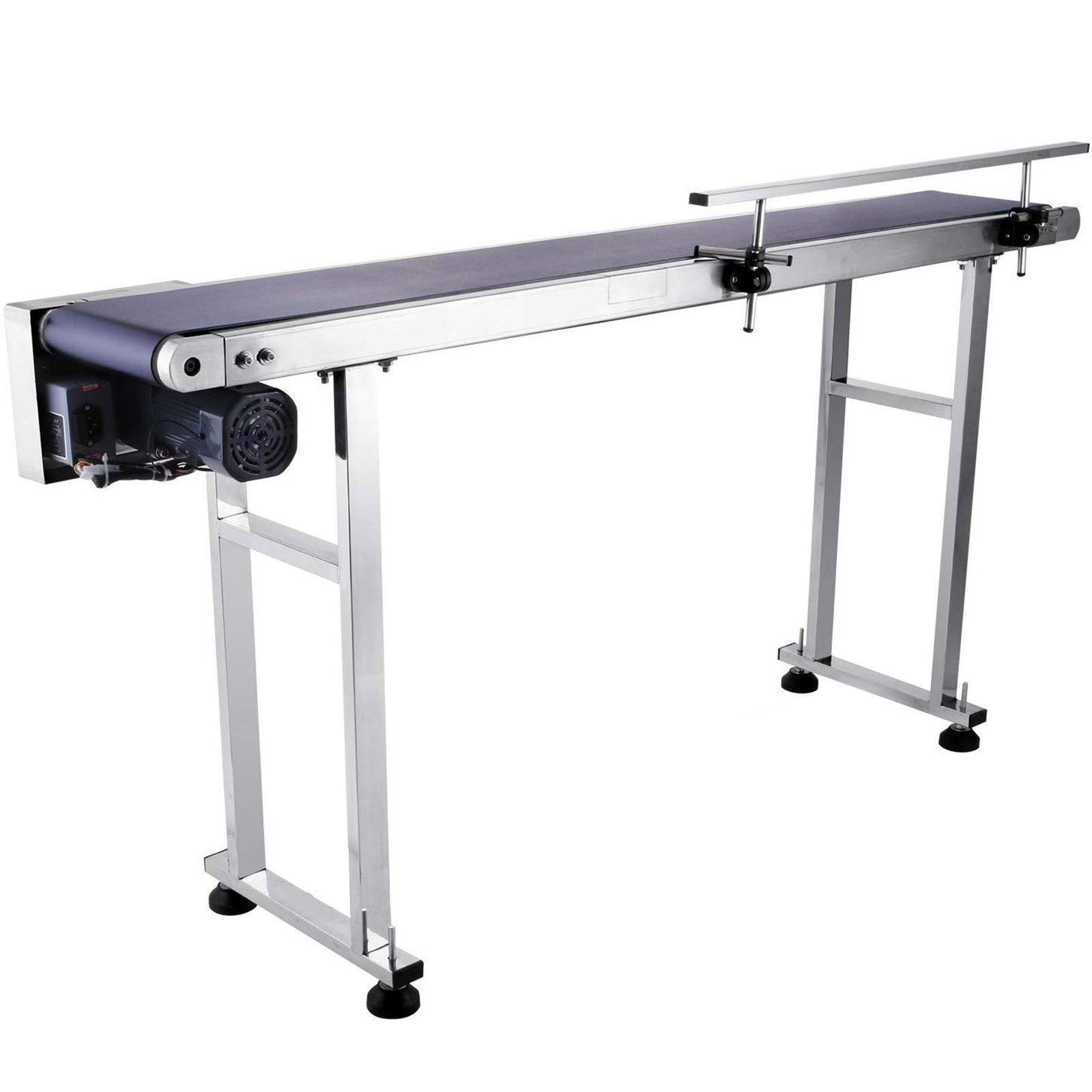 VEVOR Transportador de Cinta de PVC de 150 cm x 20 cm, Velocidad 0-25 m / min., Cinta Transportadora de Motor con Panel de Control Automático de Acero Inoxidable con Barandilla Ajustable