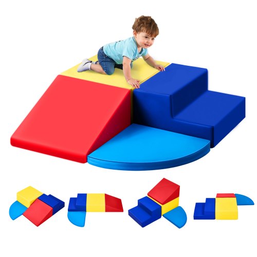 VEVOR 4 PCS Juego de Juguetes de Escalada de Espuma, Bloques de Escalada de Cuero Sintético, Juego de Actividades para Trepar y Gatear en Interiores Fácil de Limpiar, para Niños de 6 Meses a 3 Años