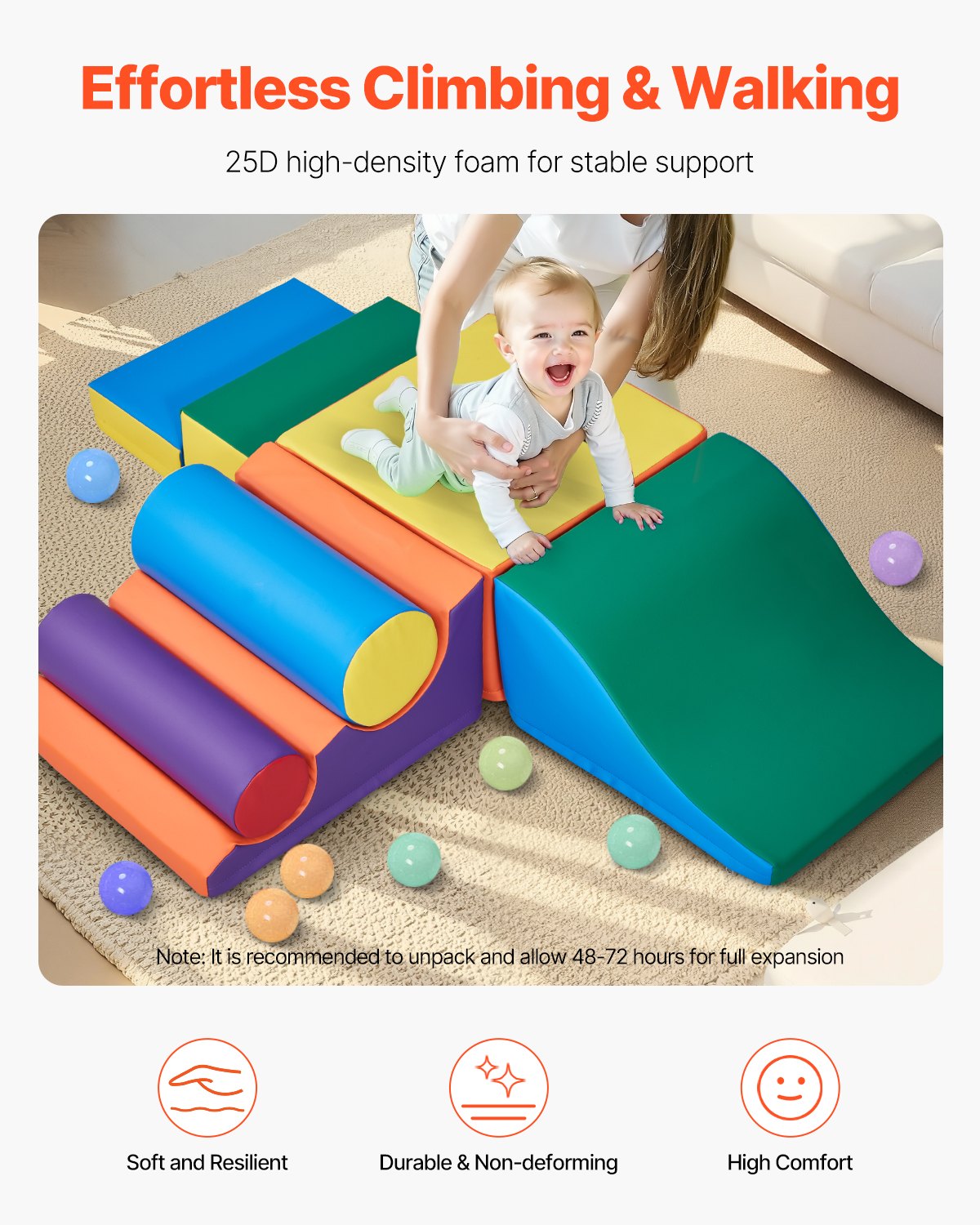 VEVOR Soft Building Blocks, 7-Piece Set, Foam Building Blocks for Toddlers from 6 Months to 3 Years, Giant Building Blocks Made of PU Leather, Indoor Climbing & Crawling Activity Playset for Crawling & Sliding