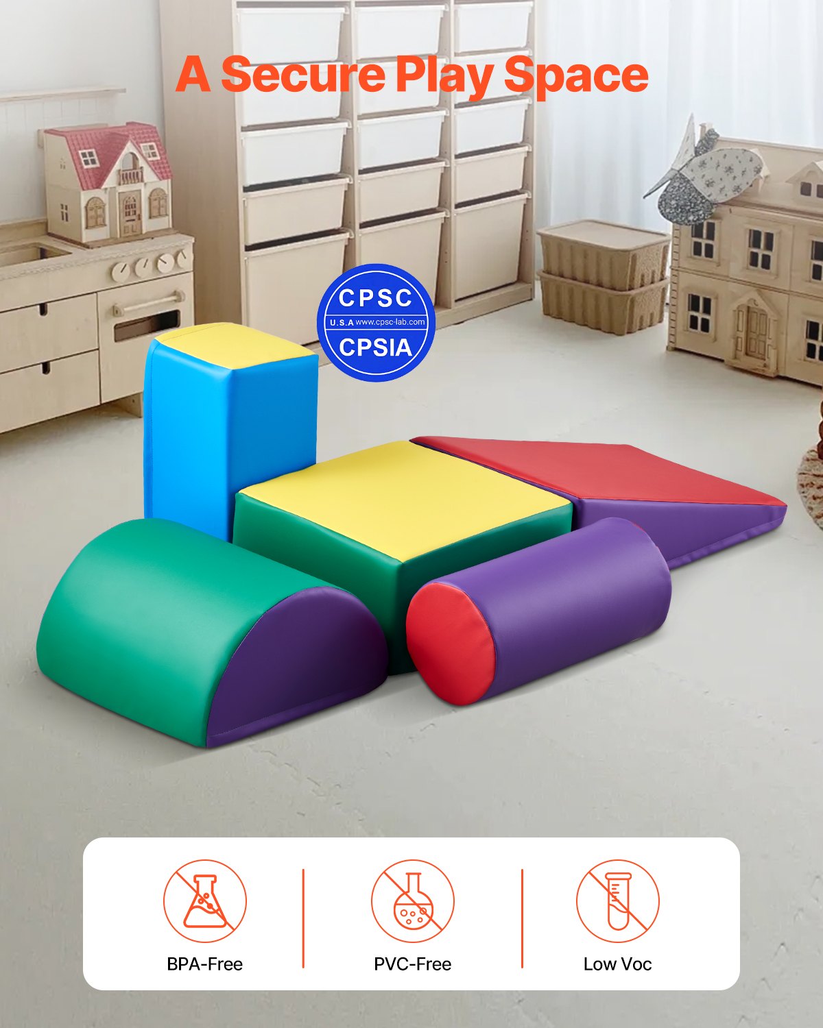 VEVOR Soft Building Blocks, 5-Piece Set, Foam Building Blocks for Toddlers from 6 Months to 3 Years, Large Building Blocks Made of PU Leather, Indoor Climbing & Crawling Activity Playset for Crawling & Sliding