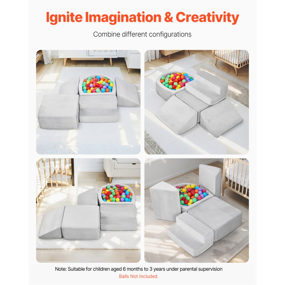 VEVOR Soft Building Blocks, 5-piece set, foam building blocks for children from 6 months to 3 years, with ball pit (balls not included), indoor climbing and crawling activity play set