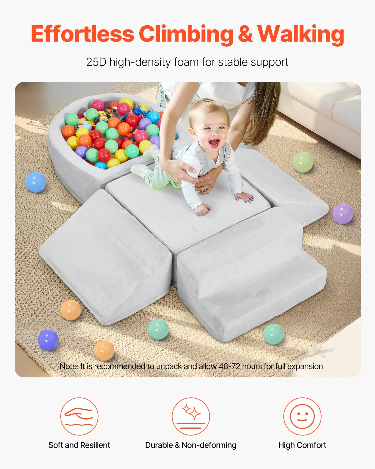 VEVOR Soft Building Blocks, 5-piece set, foam building blocks for children from 6 months to 3 years, with ball pit (balls not included), indoor climbing and crawling activity play set