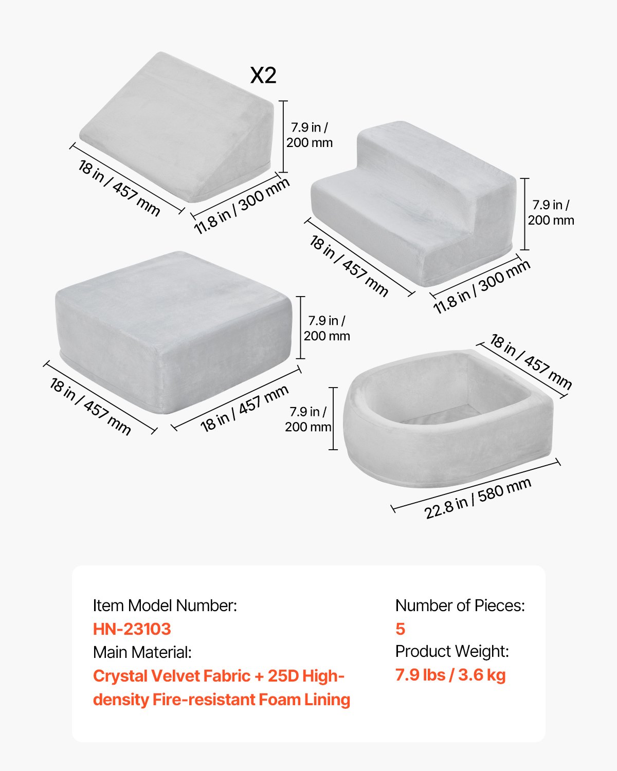 VEVOR Soft Building Blocks, 5-piece set, foam building blocks for children from 6 months to 3 years, with ball pit (balls not included), indoor climbing and crawling activity play set