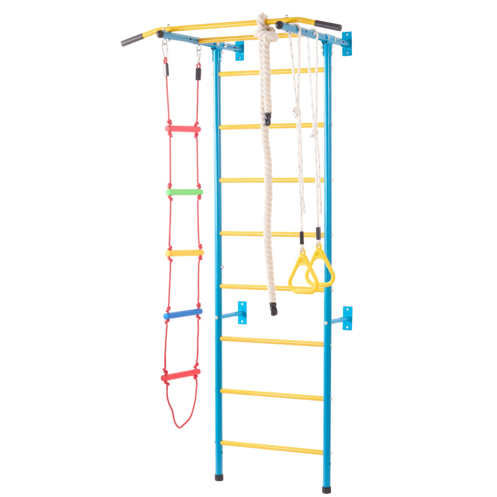 VEVOR 5 en 1 Juego de Escalada para Niños con Escalera Sueca de Acero al Carbono, Escalera de Pared, Barra de Dominadas, Escalera de Cuerda y Anillos de Gimnasia, Carga de  99,8 kg, Multicolor