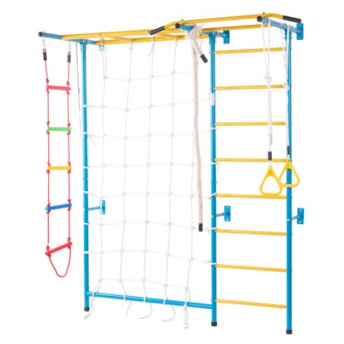 VEVOR 7 en 1 Juego de Escalada para Niños con Escalera Sueca de Acero al Carbono, Escalera de Pared, Barra de Dominadas, Escalera de Cuerda y Anillos de Gimnasia, Carga de  99,8 kg, Multicolor