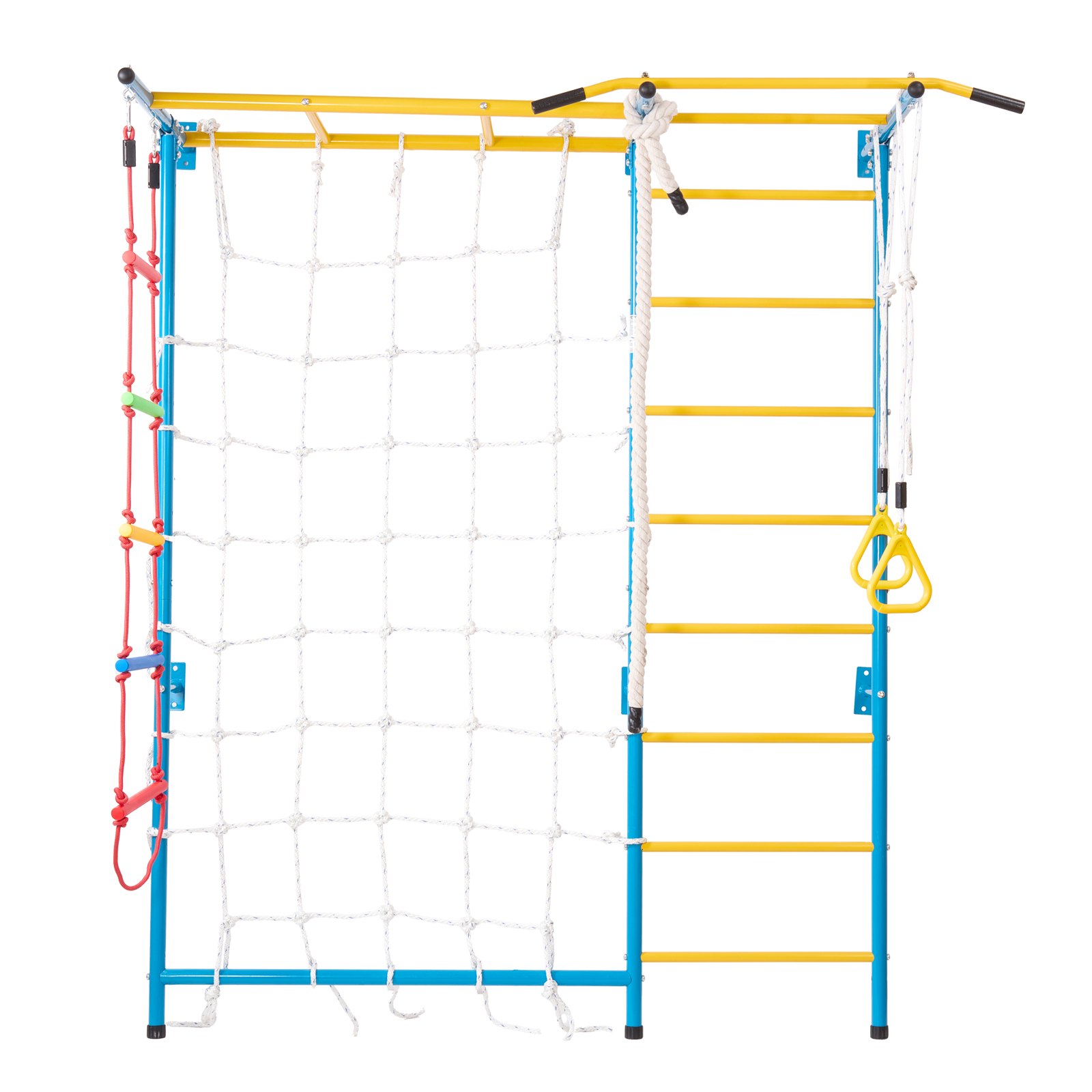 VEVOR Climbing Frame for Toddlers, 7-in-1 Climbing Play Set with Swedish Ladder made of Carbon Steel, Pull-Up Bar & Rope Ladder & Gymnastic Rings, 100 kg Load Capacity, Multicolored