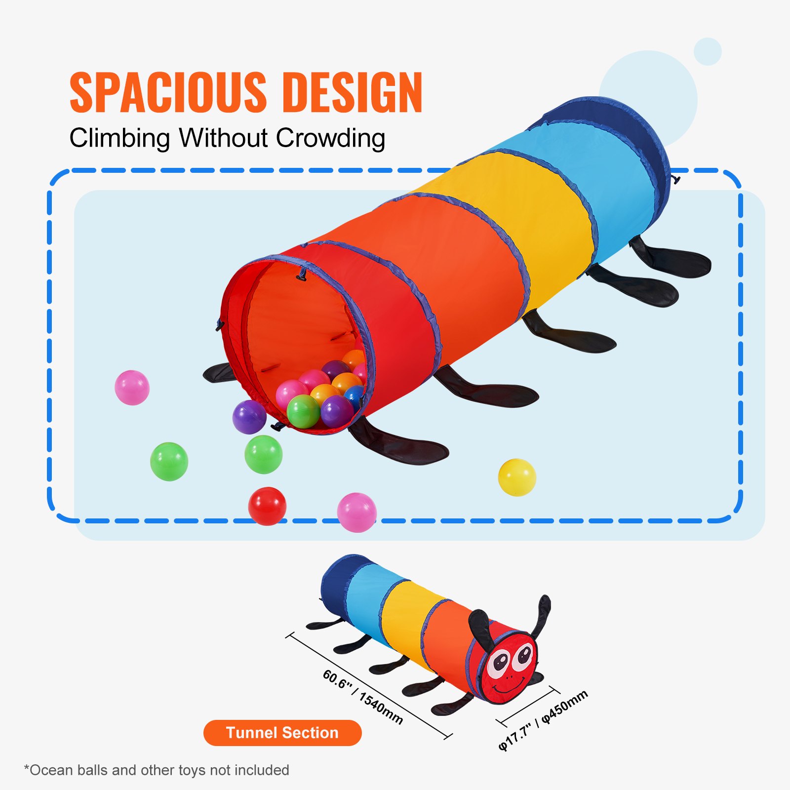VEVOR Tienda de campaña de túnel para niños pequeños, colorido juguete de túnel de oruga emergente para mascotas, plegable para niños y niñas, túnel de juegos para interiores y exteriores, multicolor