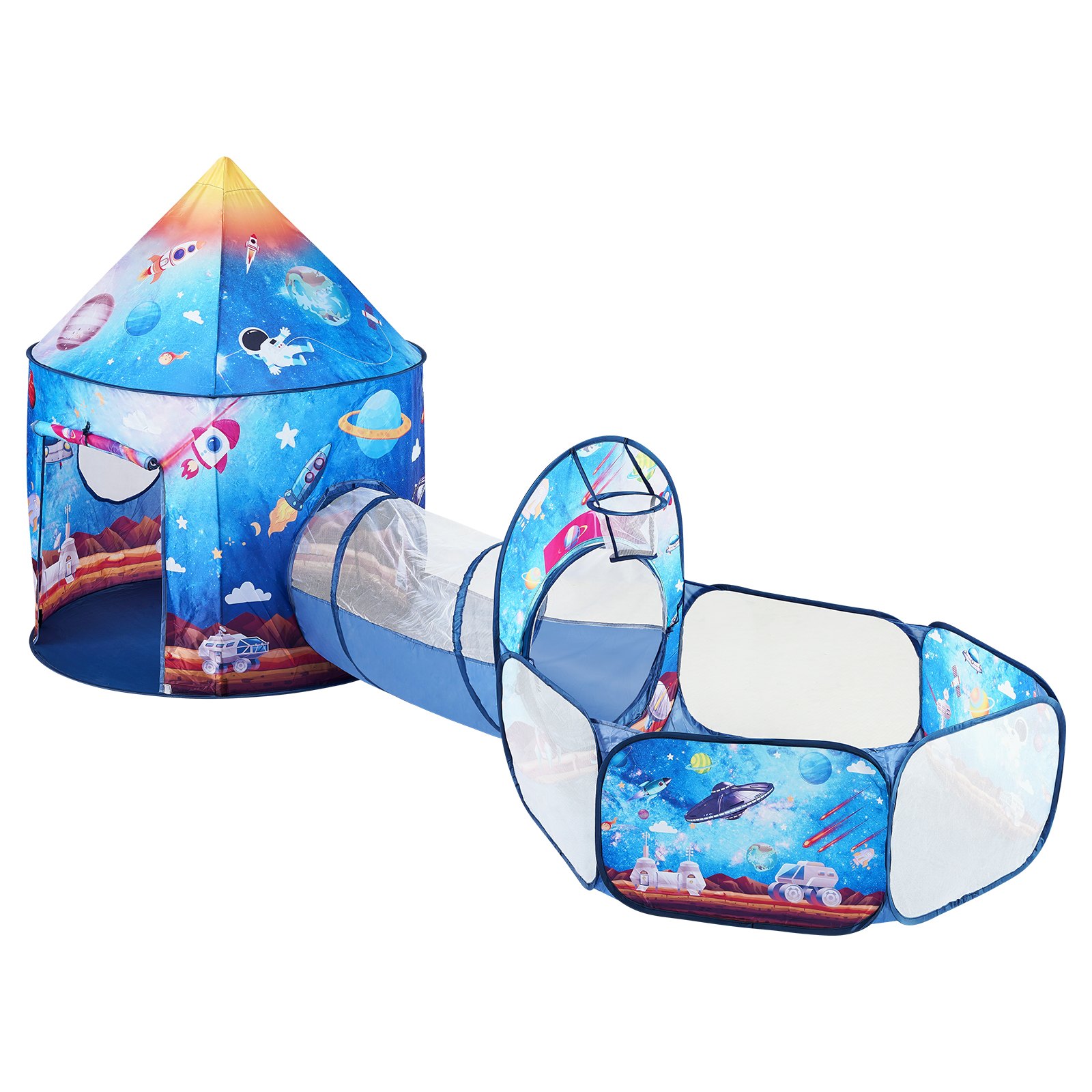 VEVOR Tienda de campaña 3 en 1 para niños, casa de juegos emergente para interior/exterior con bolsa de transporte y correas, regalos para niños, niñas, bebés y niños pequeños, cohete, azul