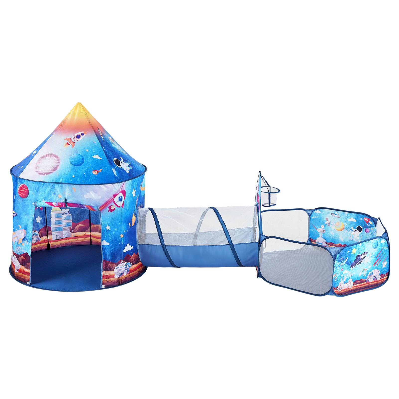 VEVOR Tienda de campaña 3 en 1 para niños, casa de juegos emergente para interior/exterior con bolsa de transporte y correas, regalos para niños, niñas, bebés y niños pequeños, cohete, azul