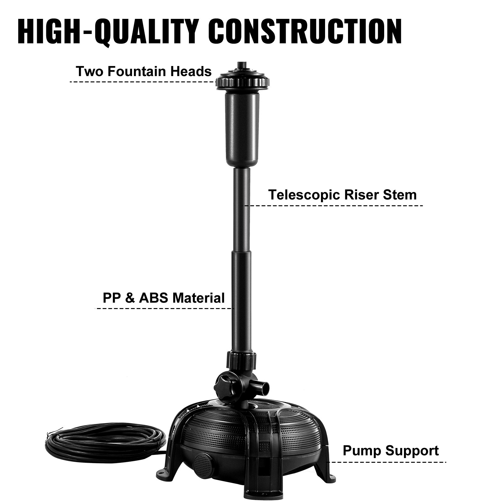 Vevor 6500 L/h Bomba De Agua Para Estanque 130 W 2 Boquillas Altura De 3,9 M