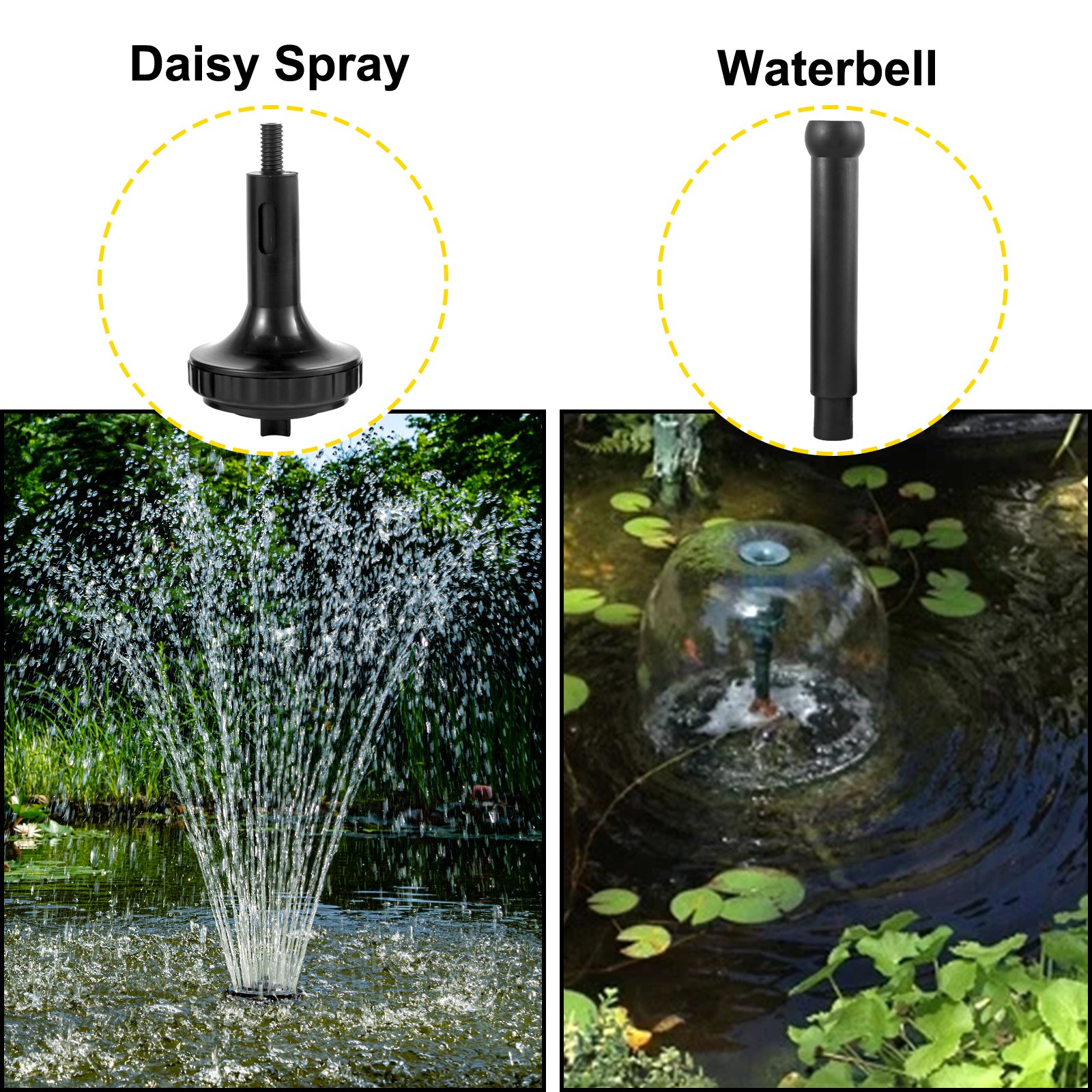 Vevor 6500 L/h Bomba De Agua Para Estanque 130 W 2 Boquillas Altura De 3,9 M