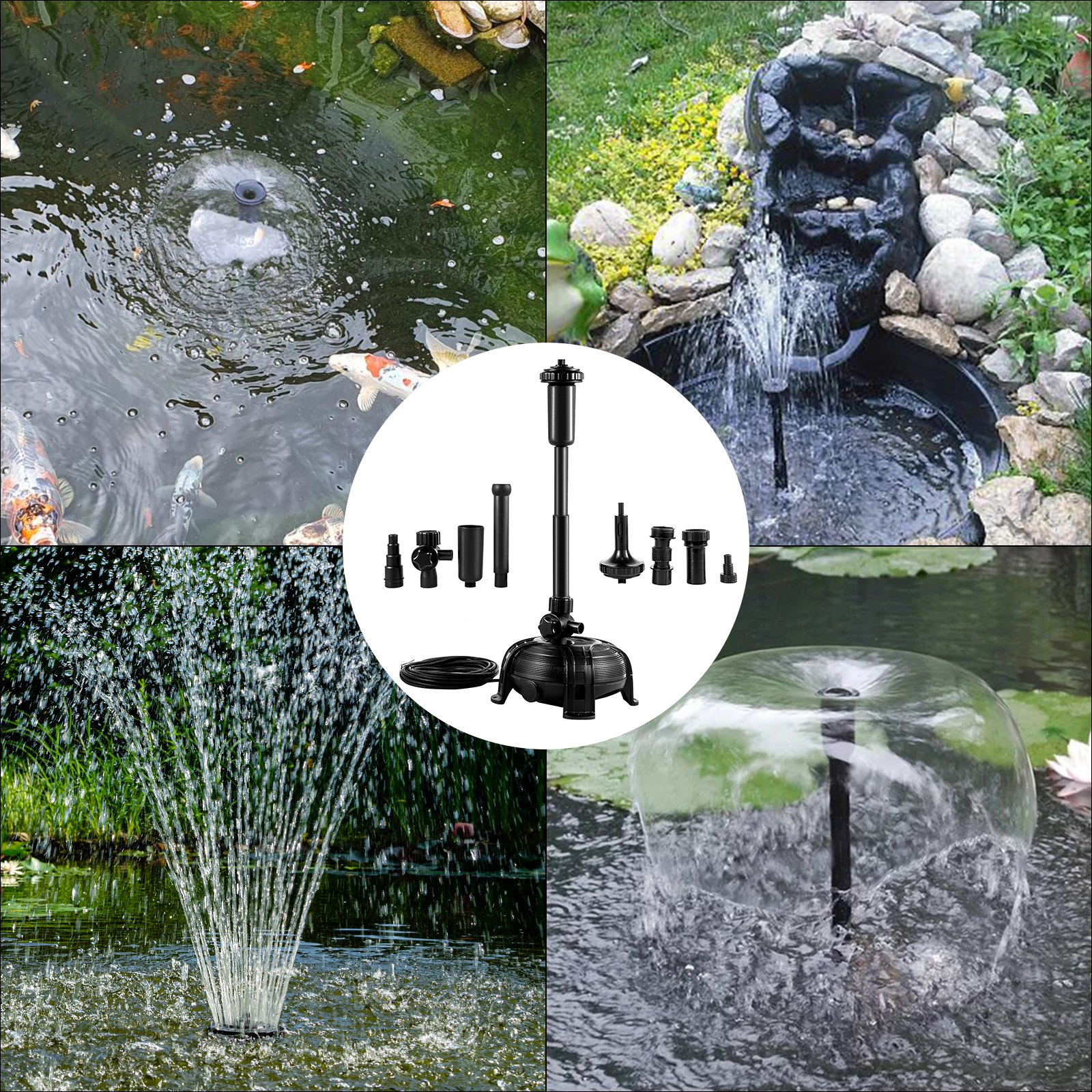 Vevor 6500 L/h Bomba De Agua Para Estanque 130 W 2 Boquillas Altura De 3,9 M