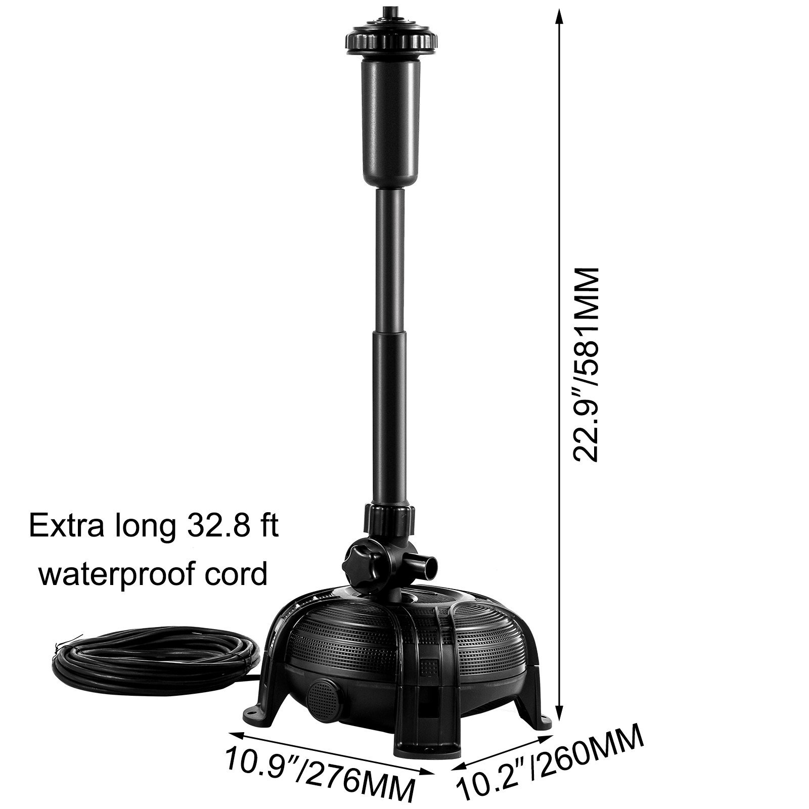 Vevor 6500 L/h Bomba De Agua Para Estanque 130 W 2 Boquillas Altura De 3,9 M