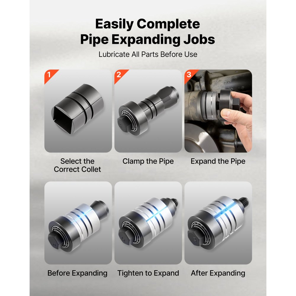 VEVOR Expansor de Tubo de Escape, Kit Herramienta para Expandir Tubos de Escape de 41,27 a 107,95 mm, Espesor de pared hasta 1,5 mm con 7 Dados Expansores para Reparación Talleres y Garajes Domésticos