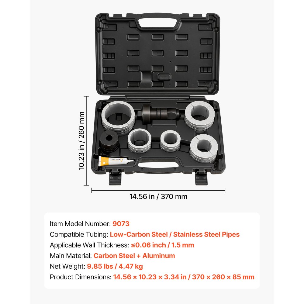 VEVOR Expansor de Tubo de Escape, Kit Herramienta para Expandir Tubos de Escape de 41,27 a 107,95 mm, Espesor de pared hasta 1,5 mm con 7 Dados Expansores para Reparación Talleres y Garajes Domésticos