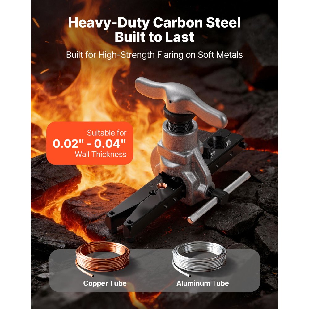 VEVOR Abocardador Tubo, Herramienta de Abocardado HVAC 4,76 a 19,05 mm, 45 Grados Cono Excéntrico, Kit para Tubos de Cobre y Aluminio sin Cortatubos para Reparación de Aire Acondicionado Refrigeración