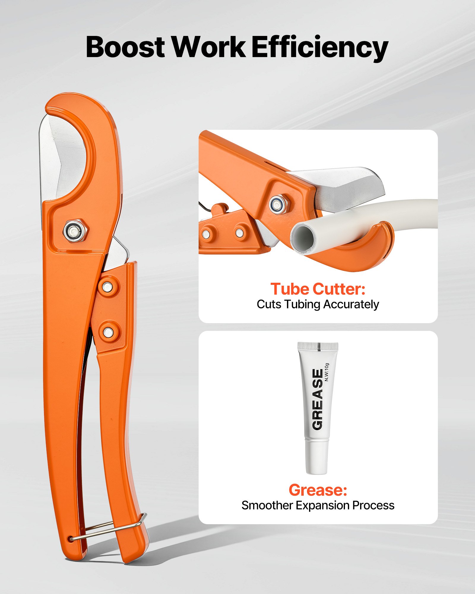 VEVOR Herramienta Expansor de Tubos PEX, Kit Manual para Expandir Tubería con 4 Cabezales de Expansión de 9,52 a 25,4 mm con Cortatubos, Lubricante para Instalaciones de Sistemas de Agua y Calefacción