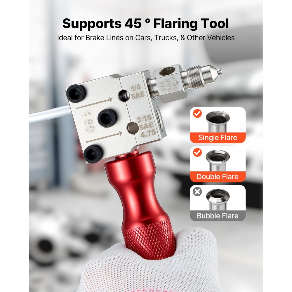 VEVOR Herramienta Abocardador Tubos de Freno, Kit de Abocardador de Líneas de Freno 45 Grados Simple y Doble para Tubos de 4,75 mm y 6,35 mm con Herramienta de Desbarbado para Reparación Automotriz