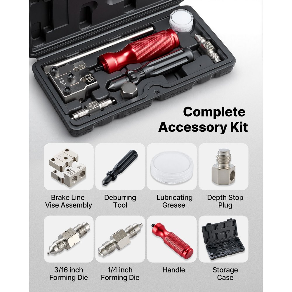 VEVOR Herramienta Abocardador Tubos de Freno, Kit de Abocardador de Líneas de Freno 45 Grados Simple y Doble para Tubos de 4,75 mm y 6,35 mm con Herramienta de Desbarbado para Reparación Automotriz
