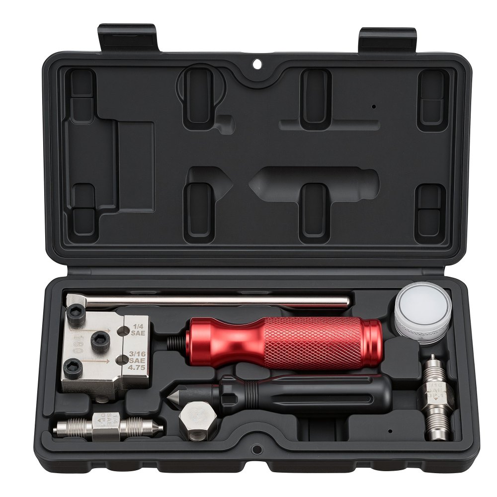 VEVOR Herramienta Abocardador Tubos de Freno, Kit de Abocardador de Líneas de Freno 45 Grados Simple y Doble para Tubos de 4,75 mm y 6,35 mm con Herramienta de Desbarbado para Reparación Automotriz