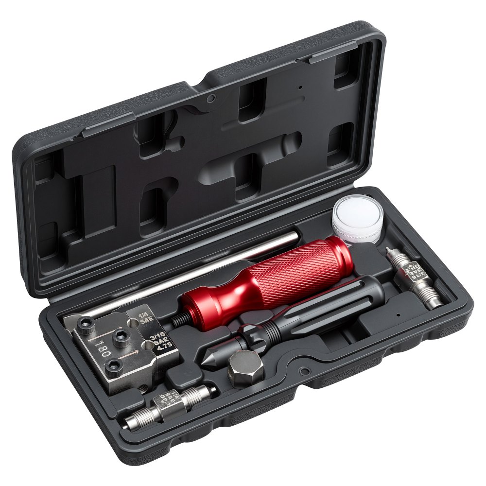 VEVOR Herramienta Abocardador Tubos de Freno, Kit de Abocardador de Líneas de Freno 45 Grados Simple y Doble para Tubos de 4,75 mm y 6,35 mm con Herramienta de Desbarbado para Reparación Automotriz