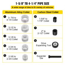 VEVOR Expansor de tubo de escape hidráulico tamaño 1-5/8" a 4-1/4" estirador de tubo hidráulico manual 10T 4 troqueles 2 cajas de almacenamiento para tubos de cobre y aluminio reparación de automóvil