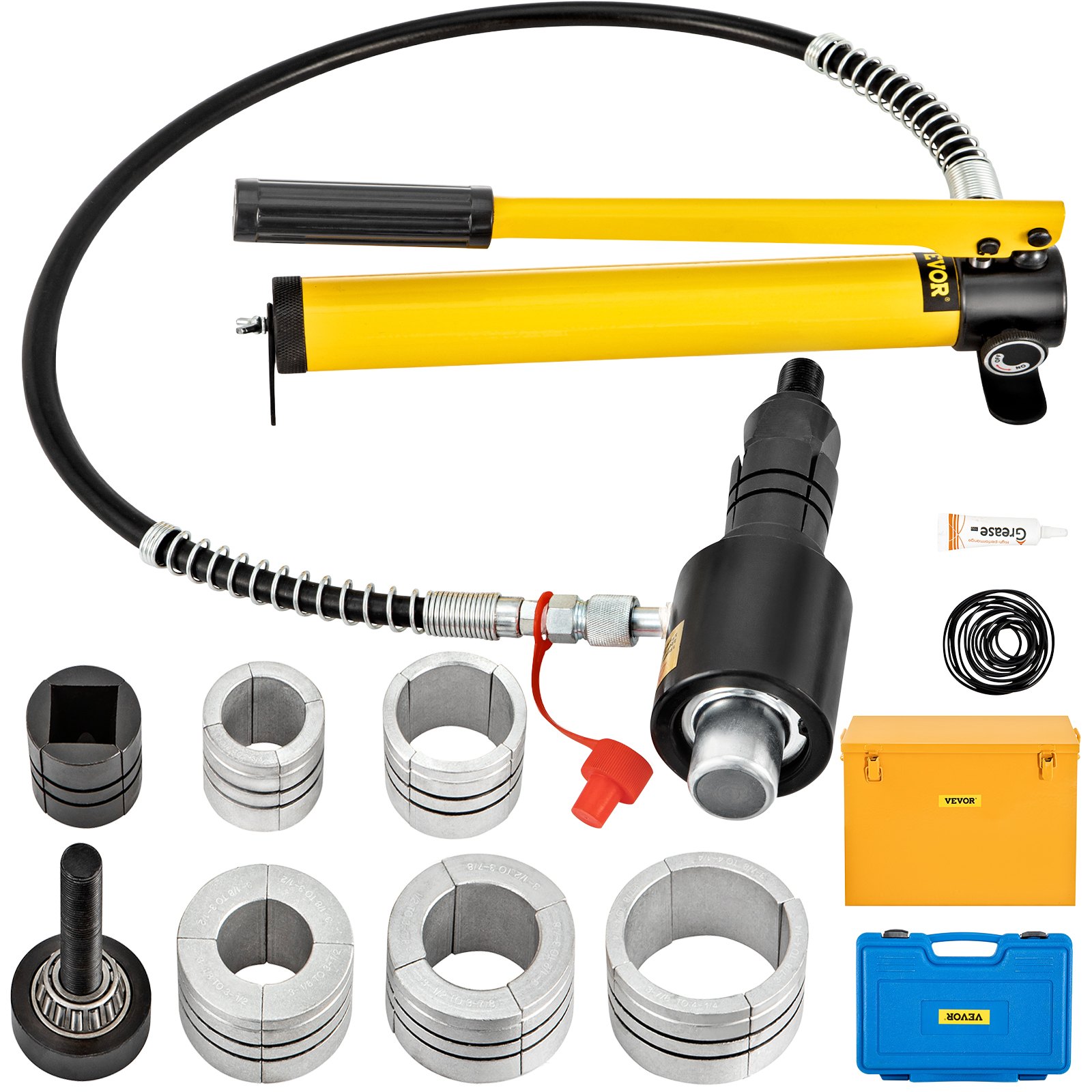 VEVOR Expansor de tubo de escape hidráulico tamaño 1-5/8" a 4-1/4" estirador de tubo hidráulico manual 10T 4 troqueles 2 cajas de almacenamiento para tubos de cobre y aluminio reparación de automóvil
