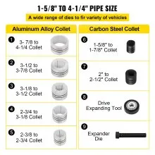 VEVOR Expansor de tubo de escape hidráulico, tamaño 1-5/8" a 4-1/4", bomba de pedal 10T con 4 troqueles, 2 cajas de almacenamiento para tubos de cobre y aluminio en reparación de automóviles