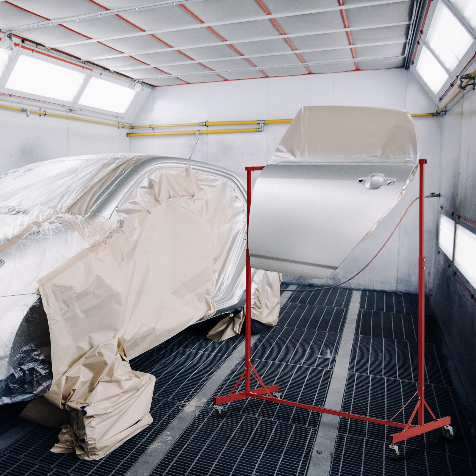 VEVOR Estante para Pintura de 1480 x 700 x 1535 mm Capacidad de Carga de 30 kg Estante para Secado de Pintura Automotriz con 8 Ganchos, 4 Ruedas Giratorias, Soporte para Carrocería de Automóvil, Rojo